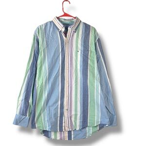 IZOD Saltwater Shirt Mens M Casual Pocket Button Colorful Striped Long Sleeve